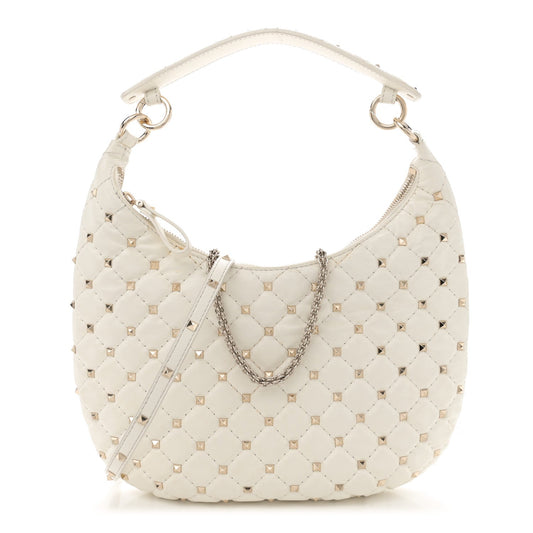 Nappa Small Rockstud Spike Hobo Ivory