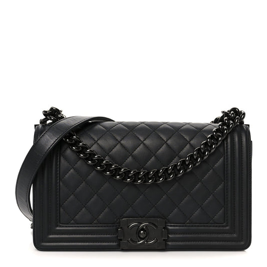 Calfskin Quilted Medium Boy Flap So Black