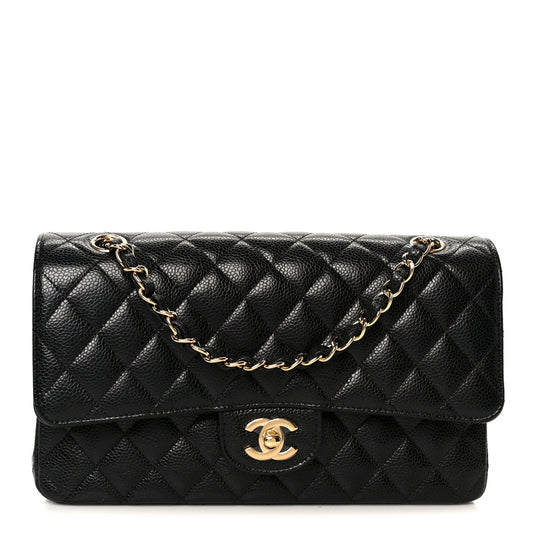 Caviar Quilted Medium Double Flap Black
