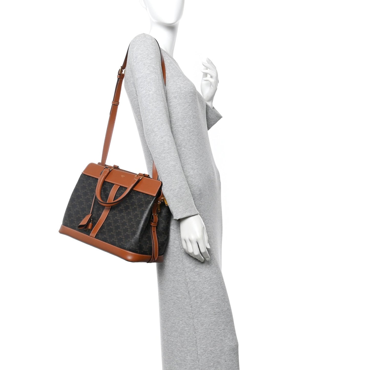 Triomphe Canvas Calfskin Cabas De France Handbag Tan