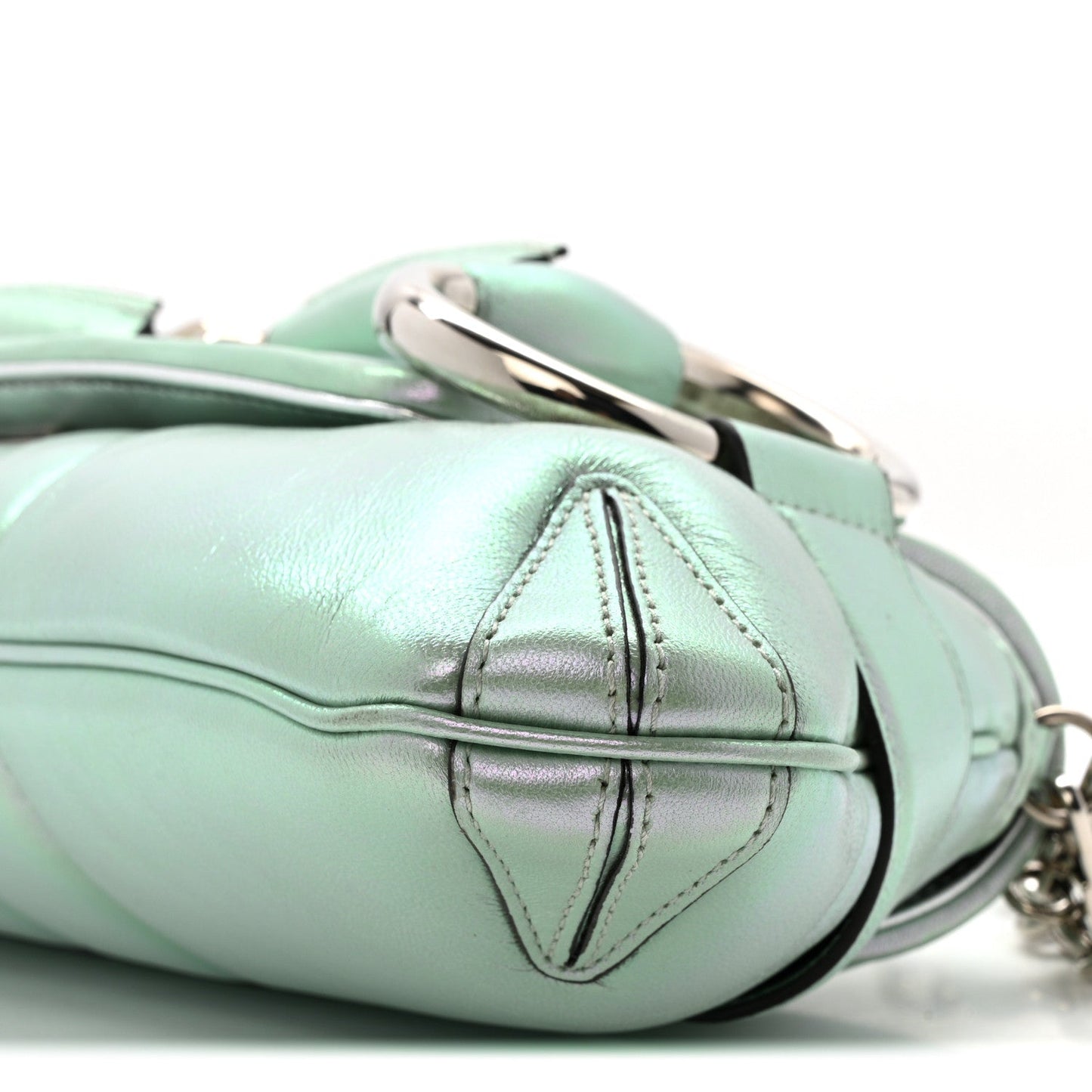 Iridescent Nappa Vertical Matelasse Medium Maxi Horsebit Chain Shoulder Bag Iridescent Salvy Green