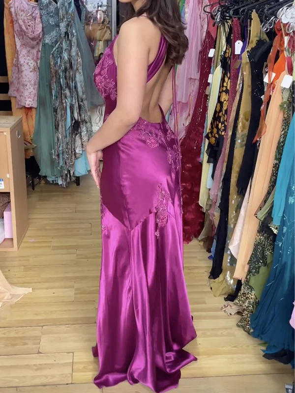 Beautiful A Line Spaghetti Straps Green Long Prom Dresses Backless Satin Prom Gown