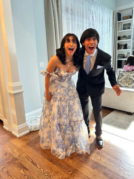 Beautiful Floral Chiffon Elegant Long Prom Dress Prom Gowns Prom Dresses