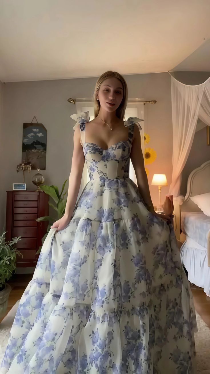 Beautiful Floral Chiffon Elegant Long Prom Dress Prom Gowns Prom Dresses