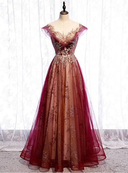 Beautiful Gradient Tulle Sweetheart A-Line Prom Dresses, Charming Prom Gowns