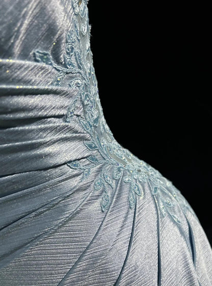 Beautiful Spaghetti Strap Mermaid Glitter Satin Long Prom Backless Applique Prom Gowns Simple Wedding Dresses