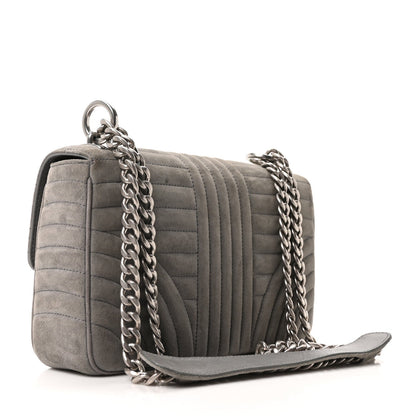 Camoscio Impunture Diagramme Medium Chain Flap Shoulder Bag Grey