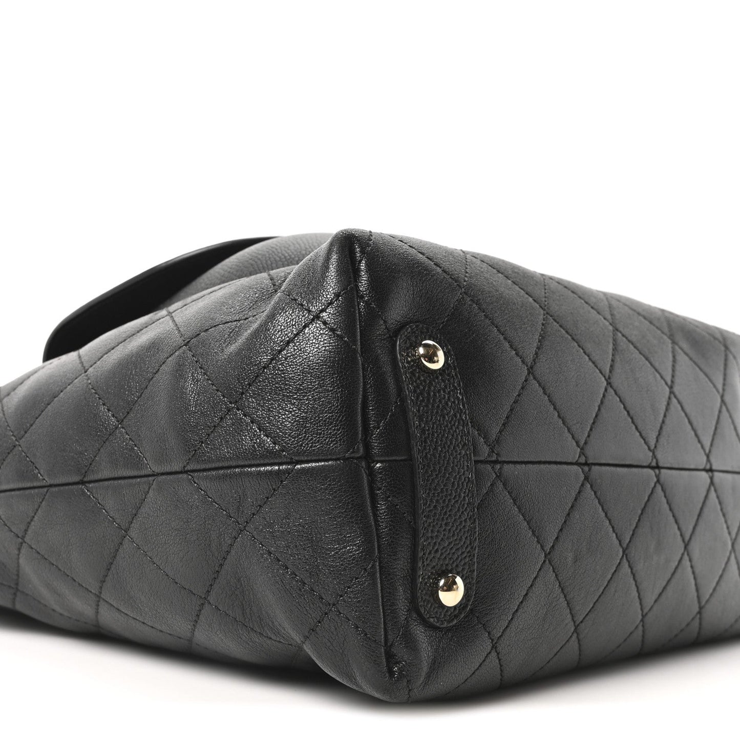 Sheepskin Caviar Quilted Medium Shopping Tote Black