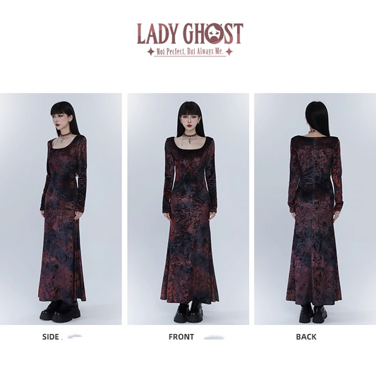 Elegant Design Sense Wine Red Velet Long-sleeved Dress TP2923