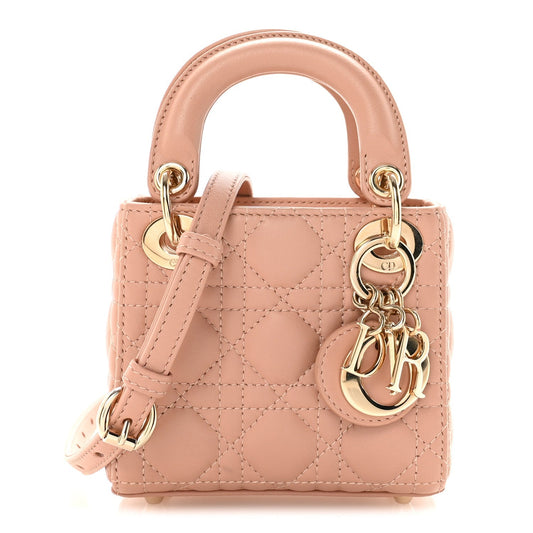 Lambskin Cannage Micro Lady Dior Rose Des Vents