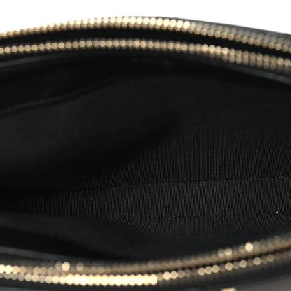 Goatskin Enamel Quilted Small Clutch With Chain Black