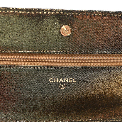 Iridescent Calfskin Quilted Tartan Button Wallet on Chain WOC Gold