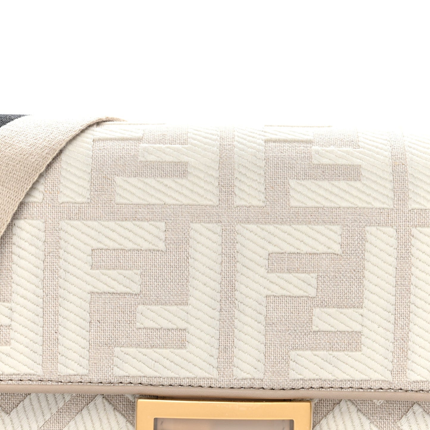 Canvas Vitello King FF Embroidered Baguette Grezzo White Nuvola