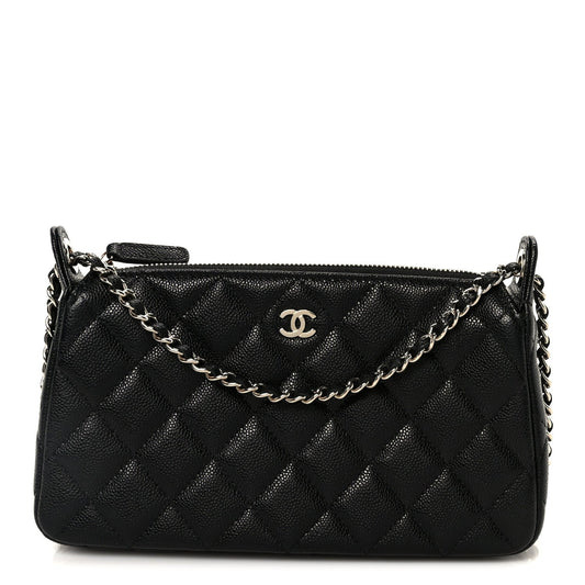 Caviar Quilted Purse With Chain Black