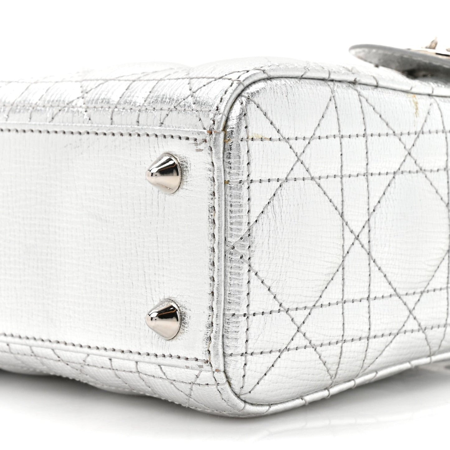Metallic Grained Calfskin Cannage Small Lucky Badges My Lady Dior Silver