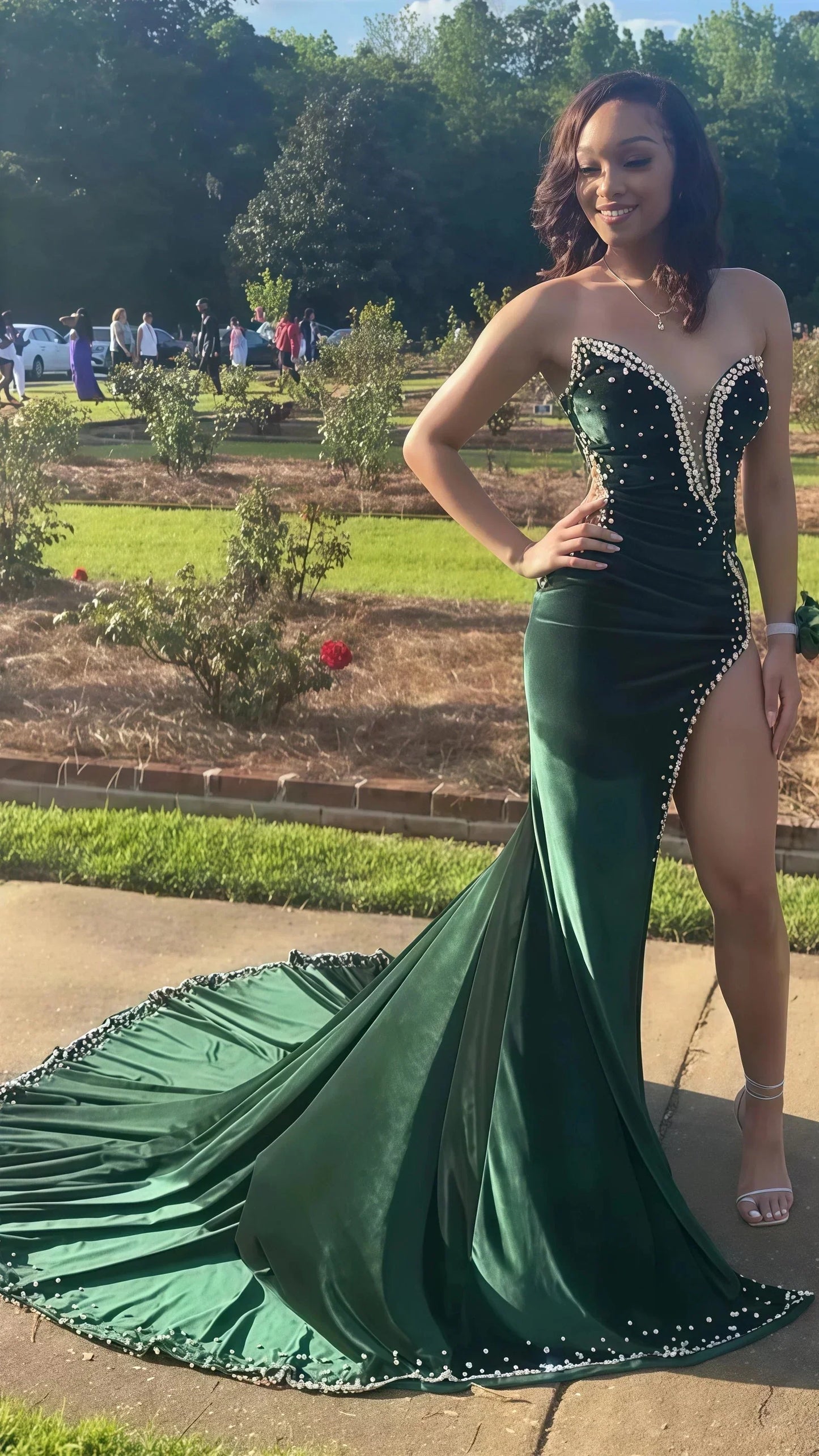 Black Girl Prom Dresses Long Mermaid Green Prom Gowns With Train