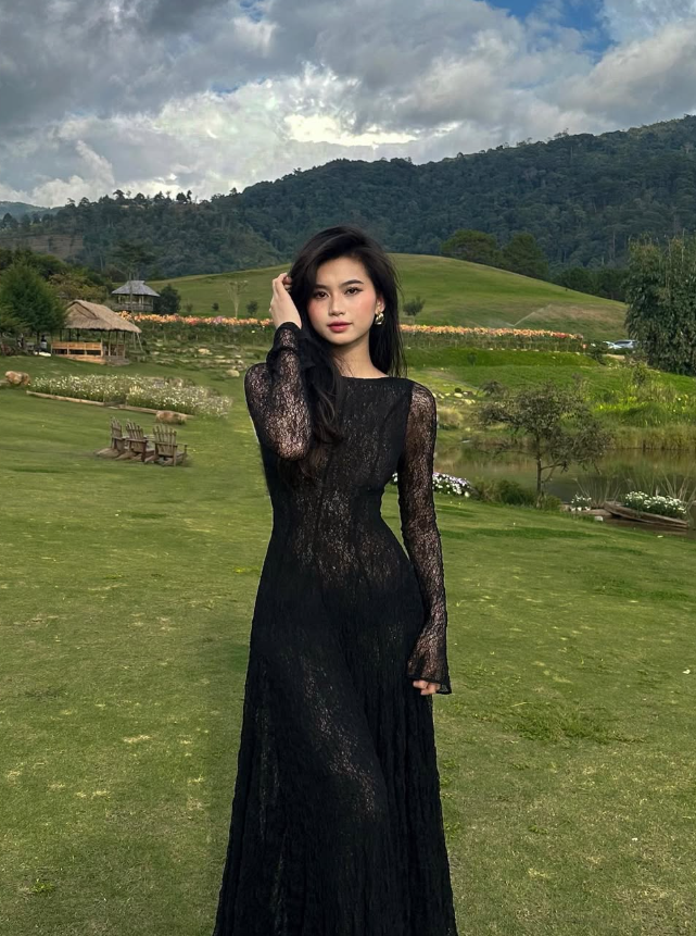 Black Lace Sexy A Line Long Sleeve Prom Dress Prom Gowns