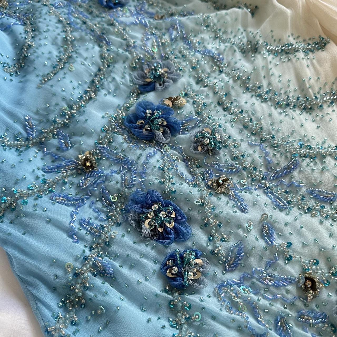 Blue Gorgeous Beautiful Stylish Unique Elegant Exquisite Floral Beading Long Chiffon Ball Gowns Prom Dress