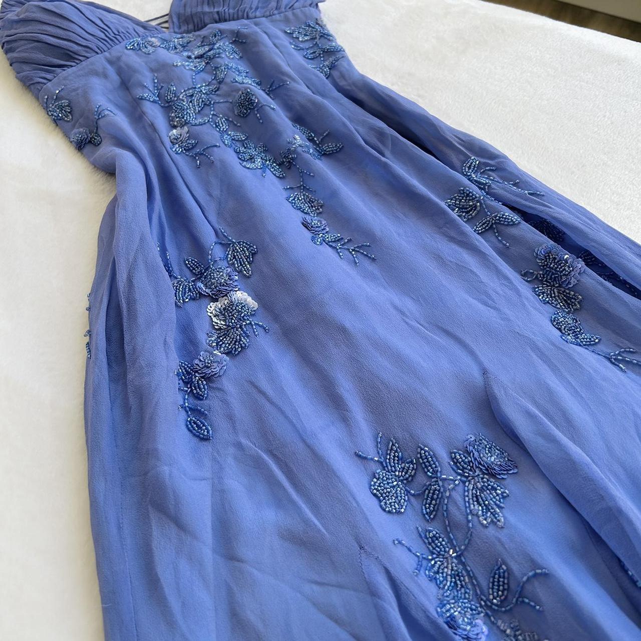 Blue Vintage Elegant V Neck Exquisite Embroidery Applique Beading Long Chiffon Prom Dress Prom Gowns Prom Dresses