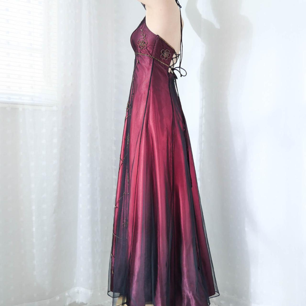 Vintage Fuchsia Halter-Neck A-Line Beaded Chiffon Long Prom Dresses Prom Gowns