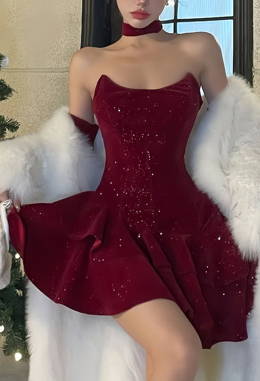 Burgundy Strapless Homecoming Dresses A-Line Mini Prom Dress,AST1999