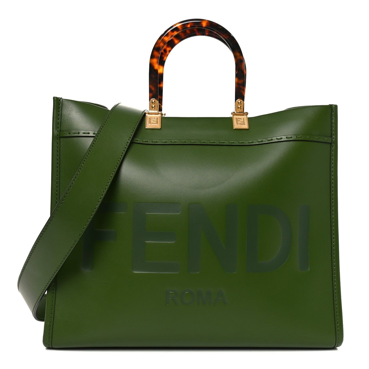 Vitello King Plexiglass Logo Embossed Medium Fendi Sunshine Shopper Tote Avocado