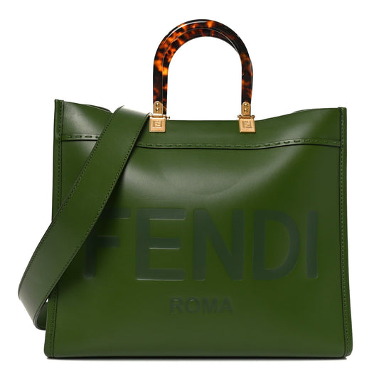 Vitello King Plexiglass Logo Embossed Medium Fendi Sunshine Shopper Tote Avocado