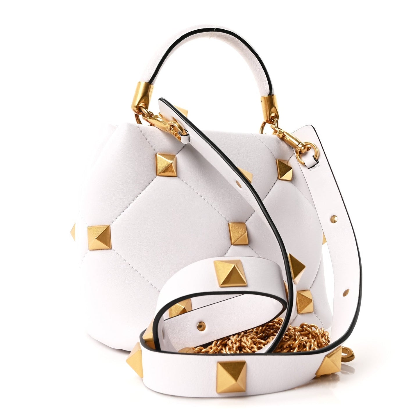 Nappa Small Heart Roman Stud The Handle Bag Ivory White