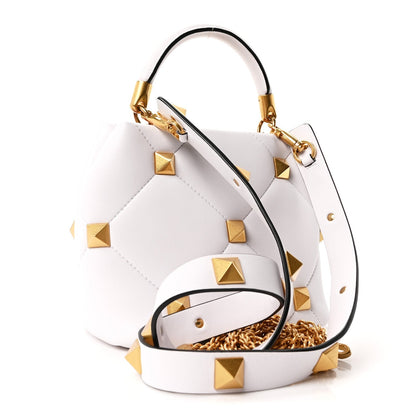 Nappa Small Heart Roman Stud The Handle Bag Ivory White