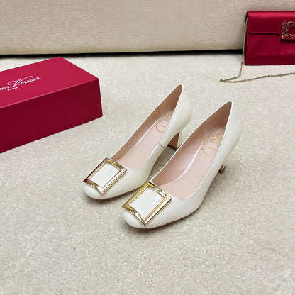 Belle Viv Edition Metal Buckle Pumps 65 White Patent Leather