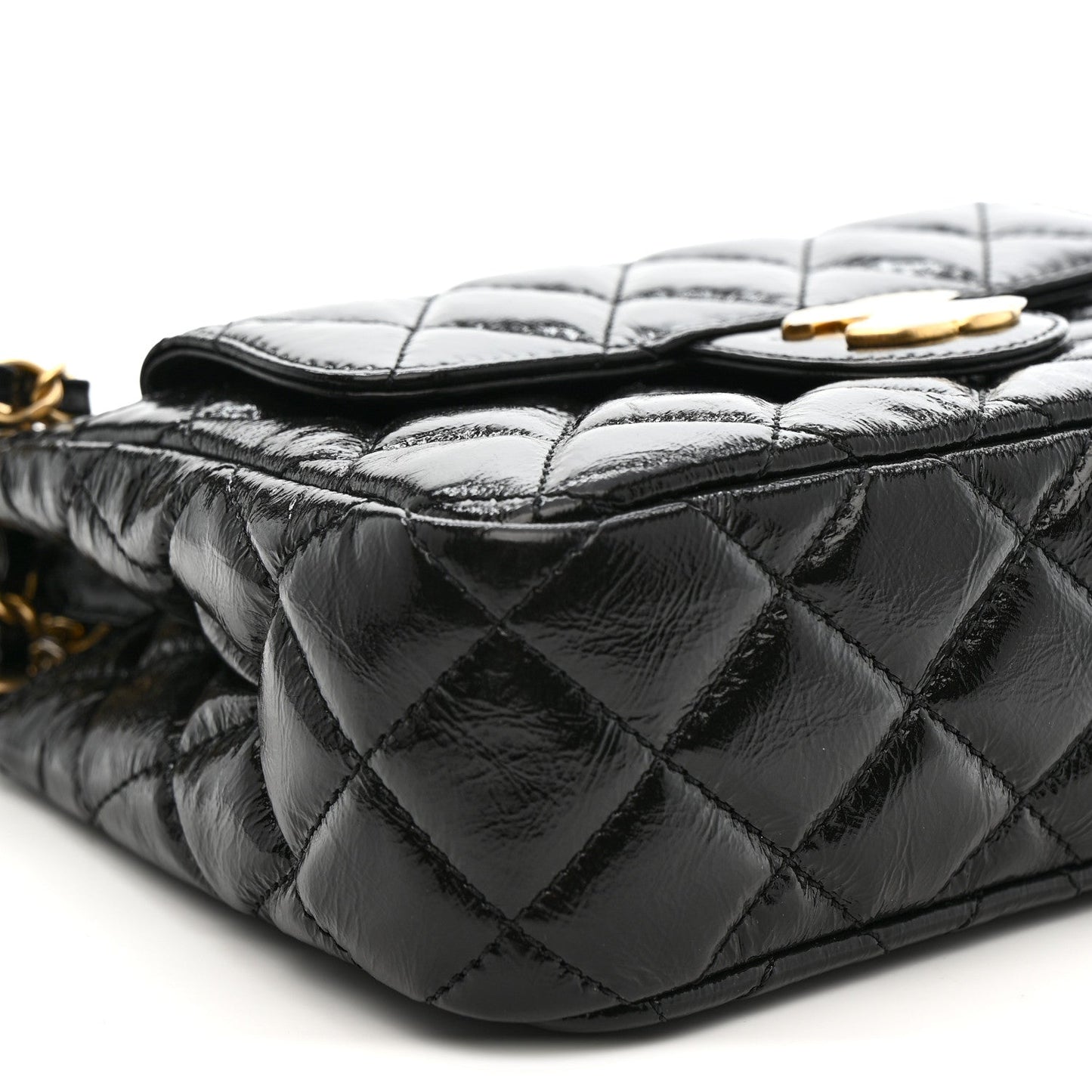 Shiny Crumpled Calfskin Quilted Small Wavy CC Hobo Black