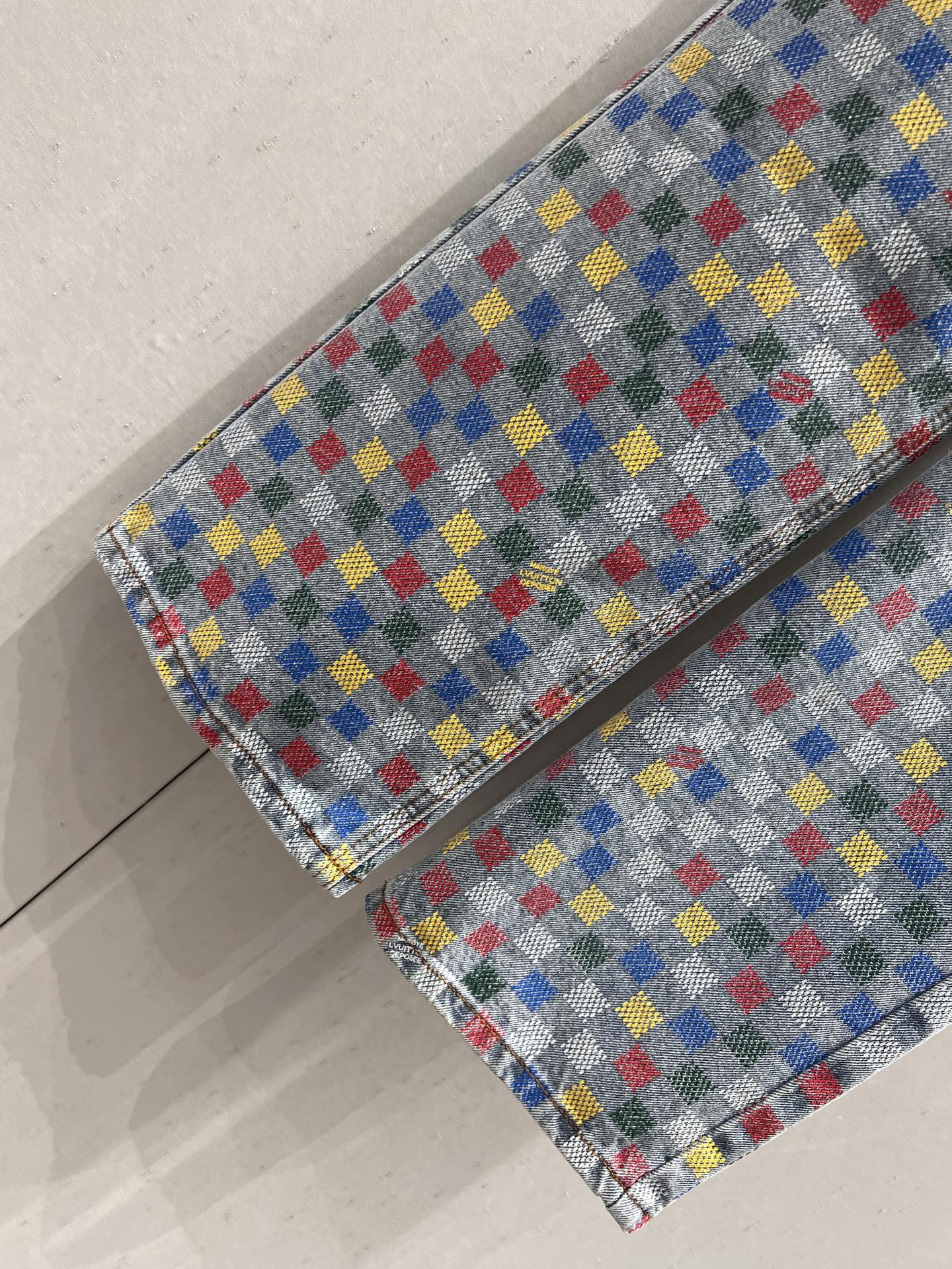 LV Plaid Multicolor Denim Jeans Blue Cotton