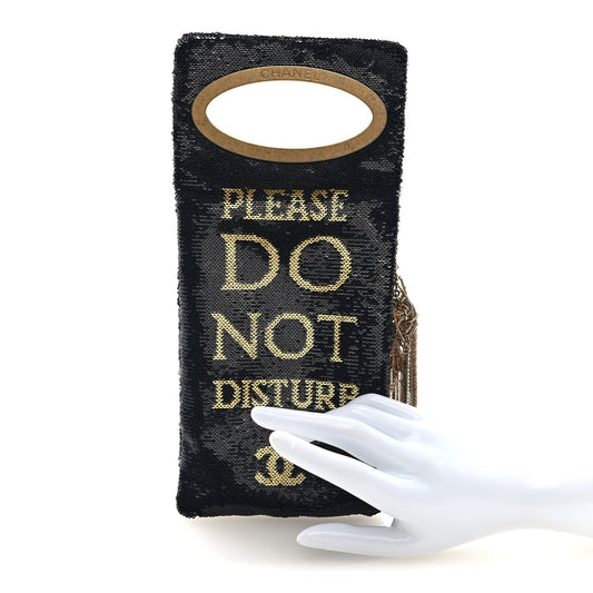 Sequin Do Not Disturb Minaudiere Clutch Black Gold