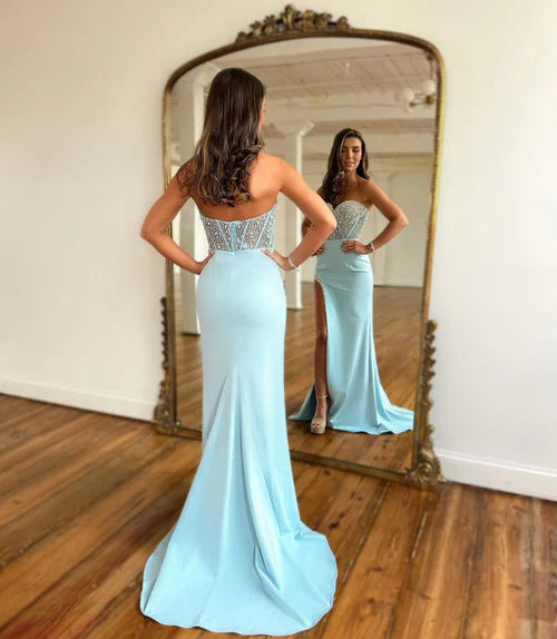 omberprom Fashion Mermaid Sweetheart Long Prom Dresses with Beading Charming Evening Party Dress
