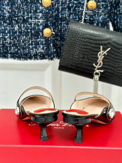 Mary Jane Virgule Mules 55 Black Patent Leather