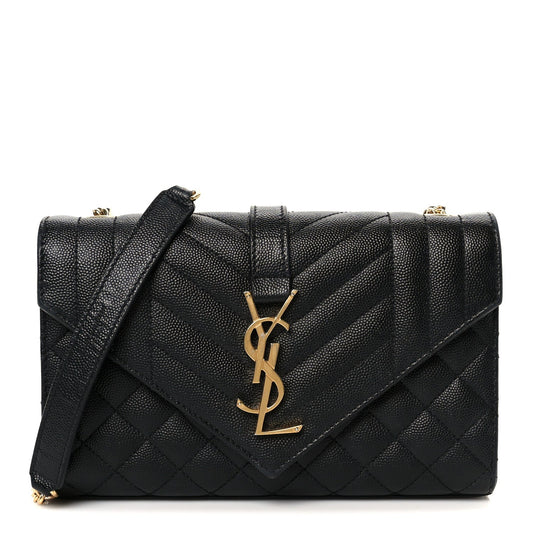 Grain De Poudre Textured Mixed Matelasse Triquilt Small Monogram Satchel Black