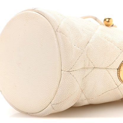 Caviar Quilted Twist Your Buttons Mini Bucket Bag White