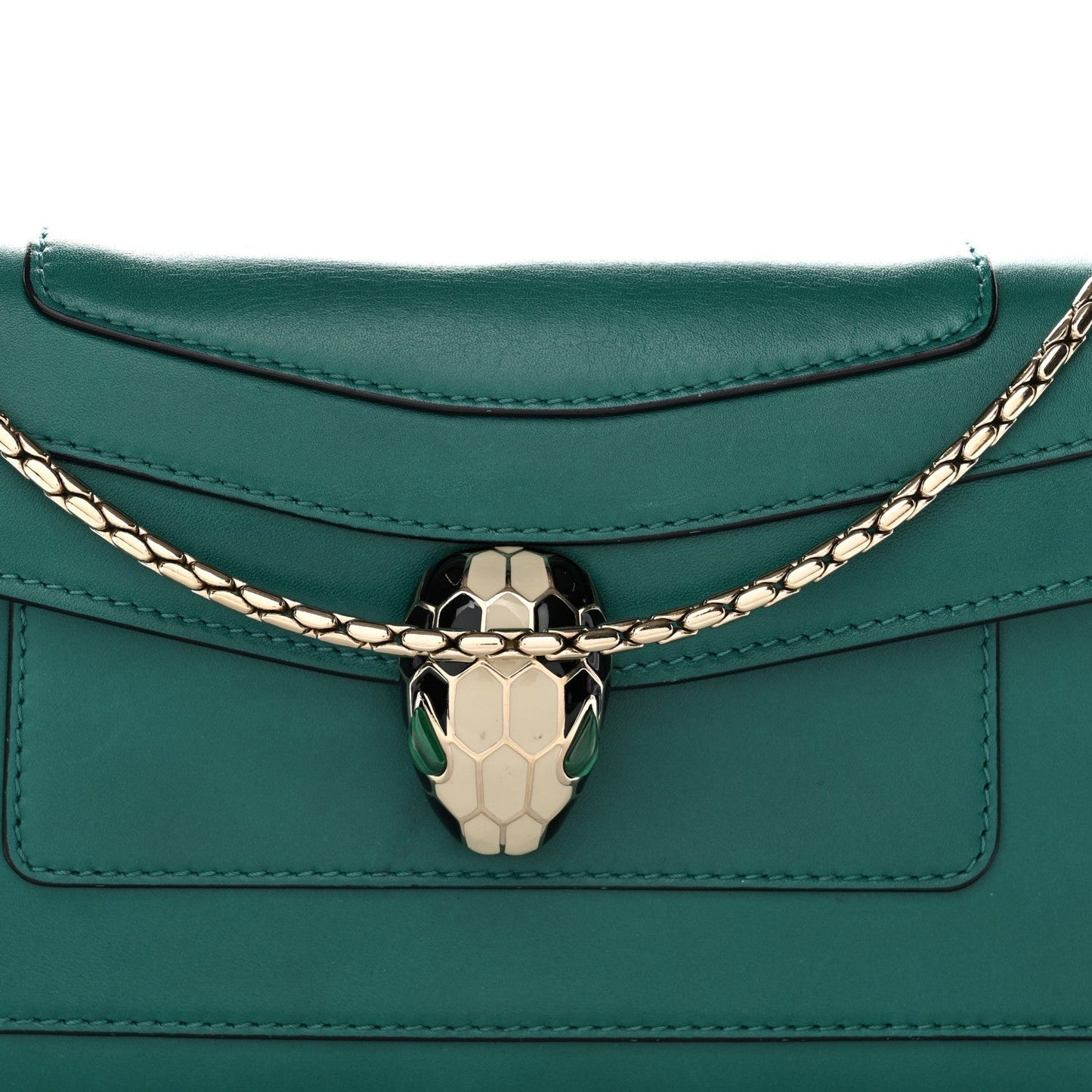 Calfskin Serpenti Forever Flap Clutch Emerald Green