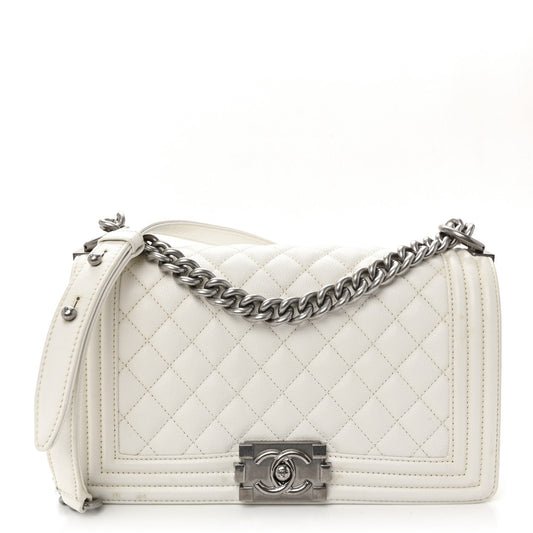 Caviar Quilted Medium Boy Flap White