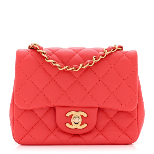 Lambskin Quilted Mini Square Flap Red