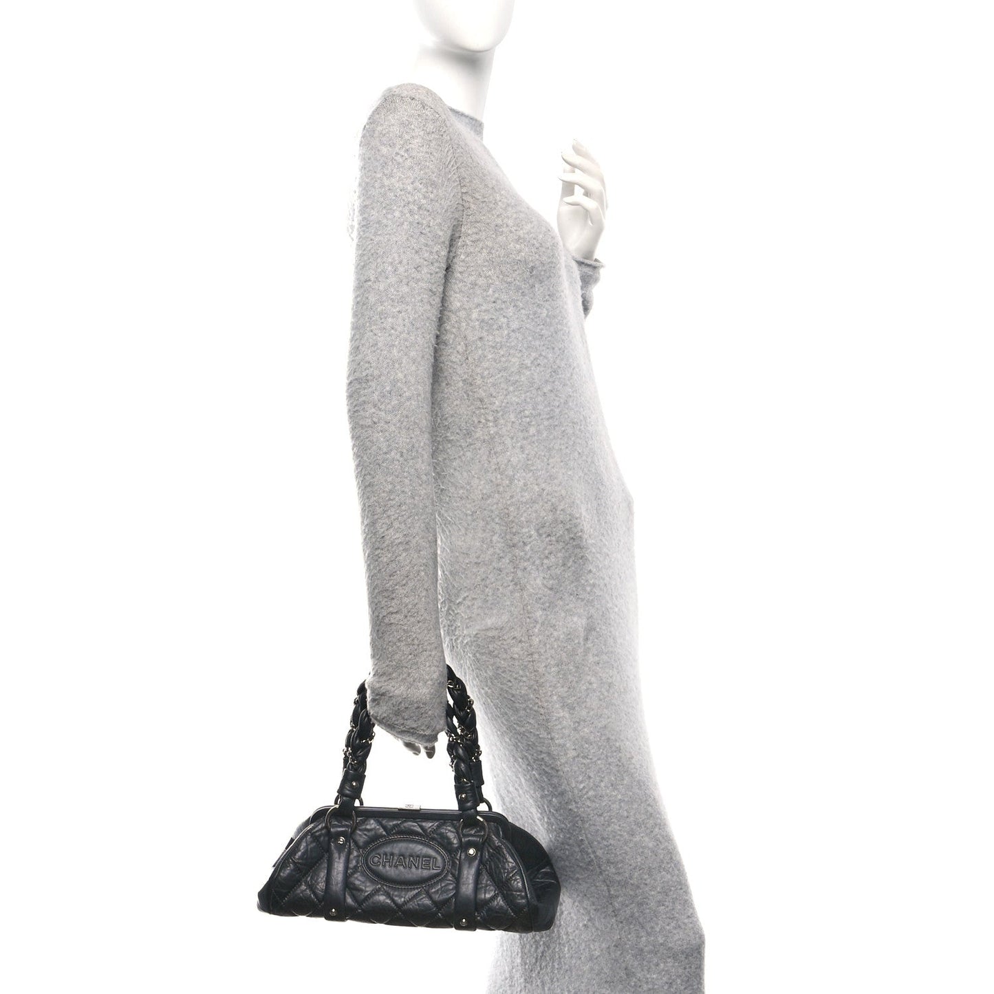 Distressed Lambskin Lady Braid Frame Bowler Black