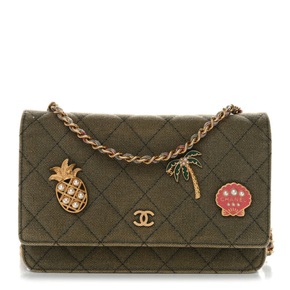 Canvas Quilted Coco Cuba Charms Wallet on Chain WOC Khaki