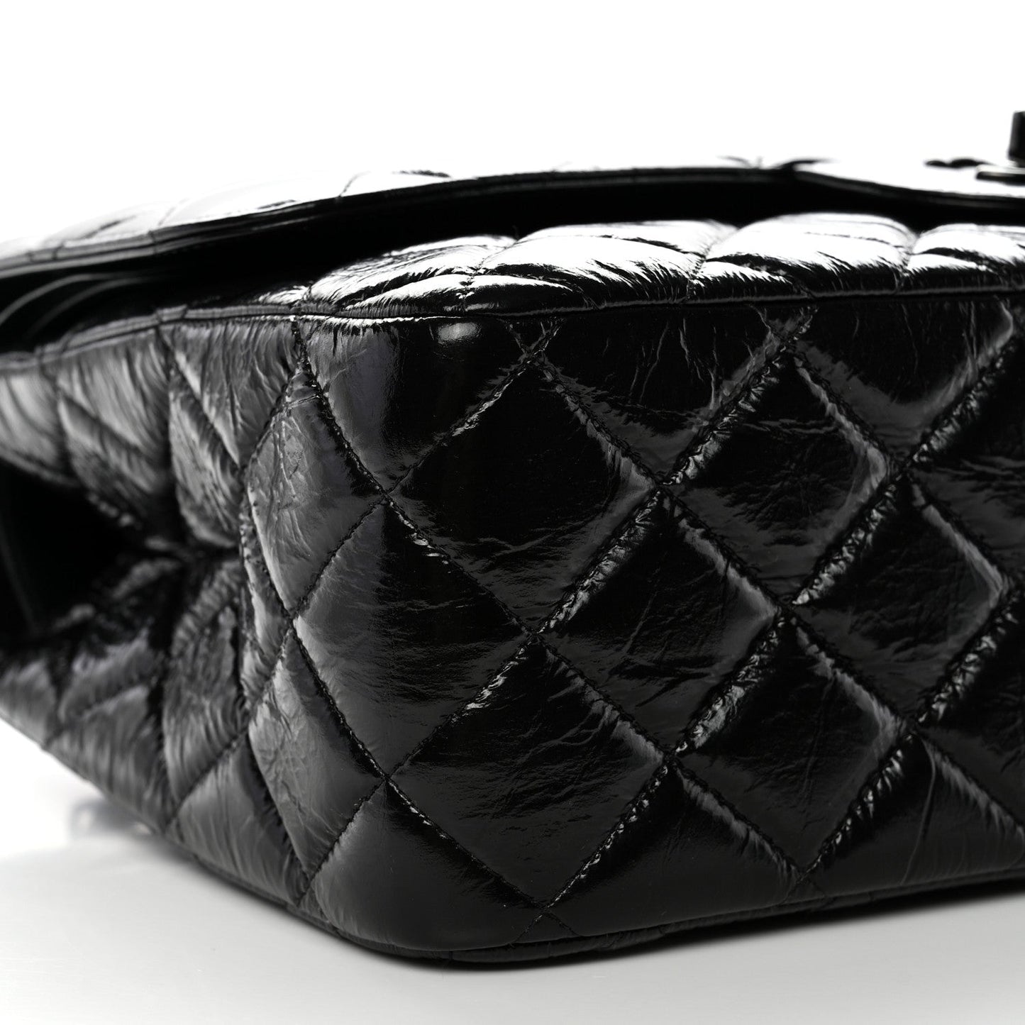 Shiny Distressed Calfskin Quilted Jumbo Double Flap So Black