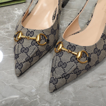 GG Slingback Flat Sandals Black Caro