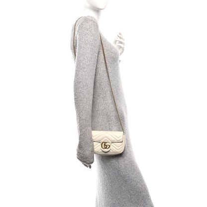 Calfskin Matelasse Super Mini GG Marmont Shoulder Bag White