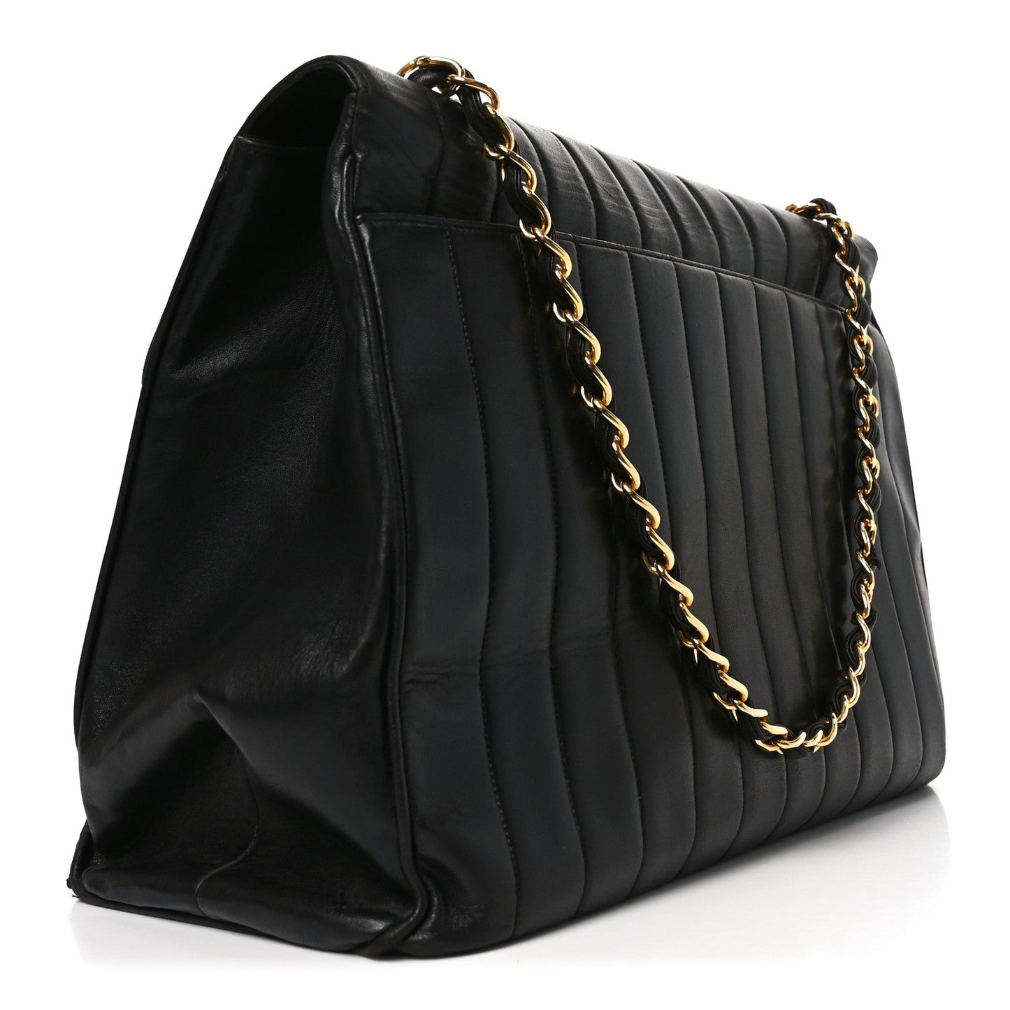 Lambskin Vertical Quilted XL Jumbo Single Flap Black