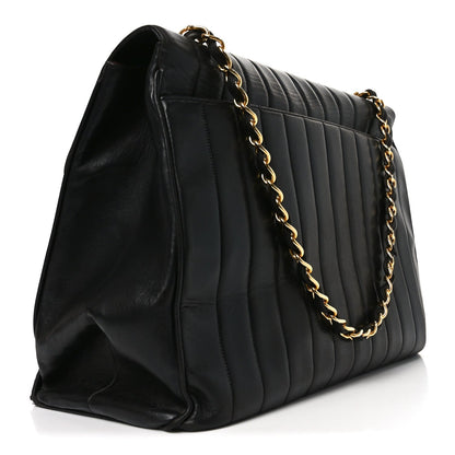 Lambskin Vertical Quilted XL Jumbo Single Flap Black