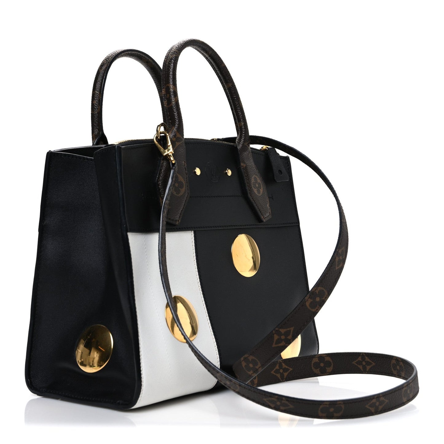Calfskin Monogram Studded City Steamer PM Black White
