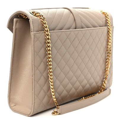 Grain De Poudre Mixed Matelasse Large Triquilt Monogram Satchel Dark Beige
