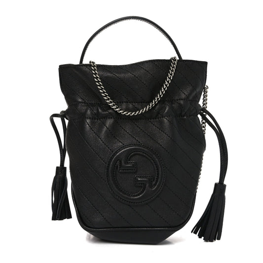 Sakai Be Green Calfskin Diagonal Stitched Mini Blondie Bucket Bag Black
